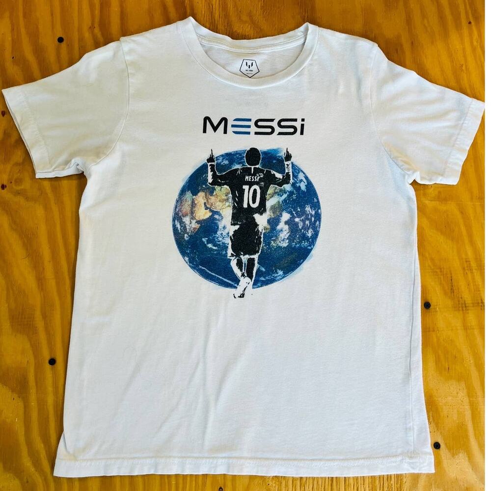 World Messi Silhouette, Leo Messi 10 Football Soccer Graphic White T-Shir Boy XL
